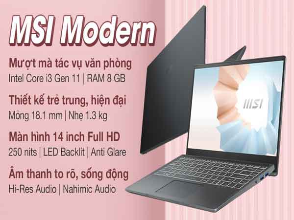 MSI Modern 14 thiết kế gọn nhẹ